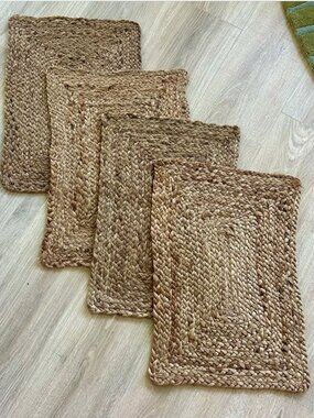 Set of 4 DOMAIN Braided Woven Jute Retangle PLACEMATS